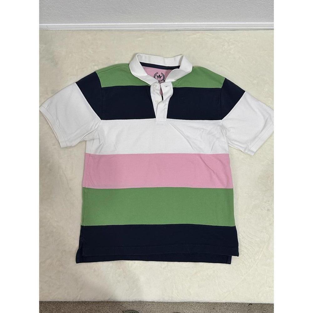 VTG 90s Girls 14 L.L. Bean Rugby Shirt Heavy Cotton USA Color Block Preppy